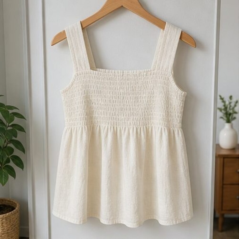 Cream Smocked Top